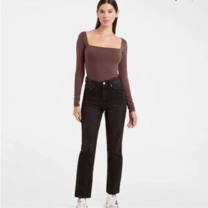 Nuuds Square Neck Long Sleeve Bodysuit Brown sz XL